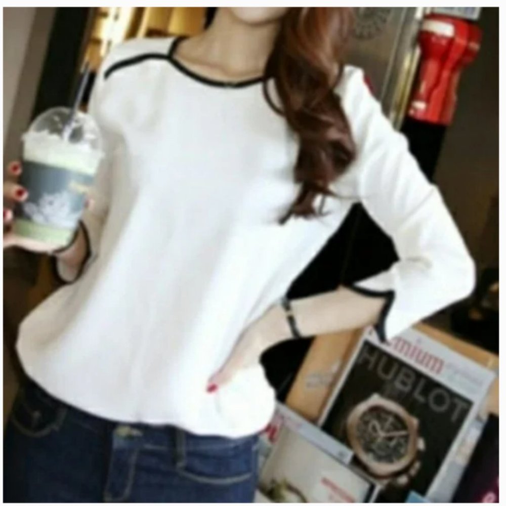 Cream Long Sleeve with Black Trim